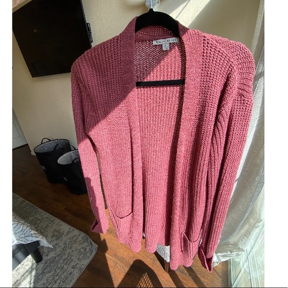 Dark Mauve Open Cardigan With Pockets 